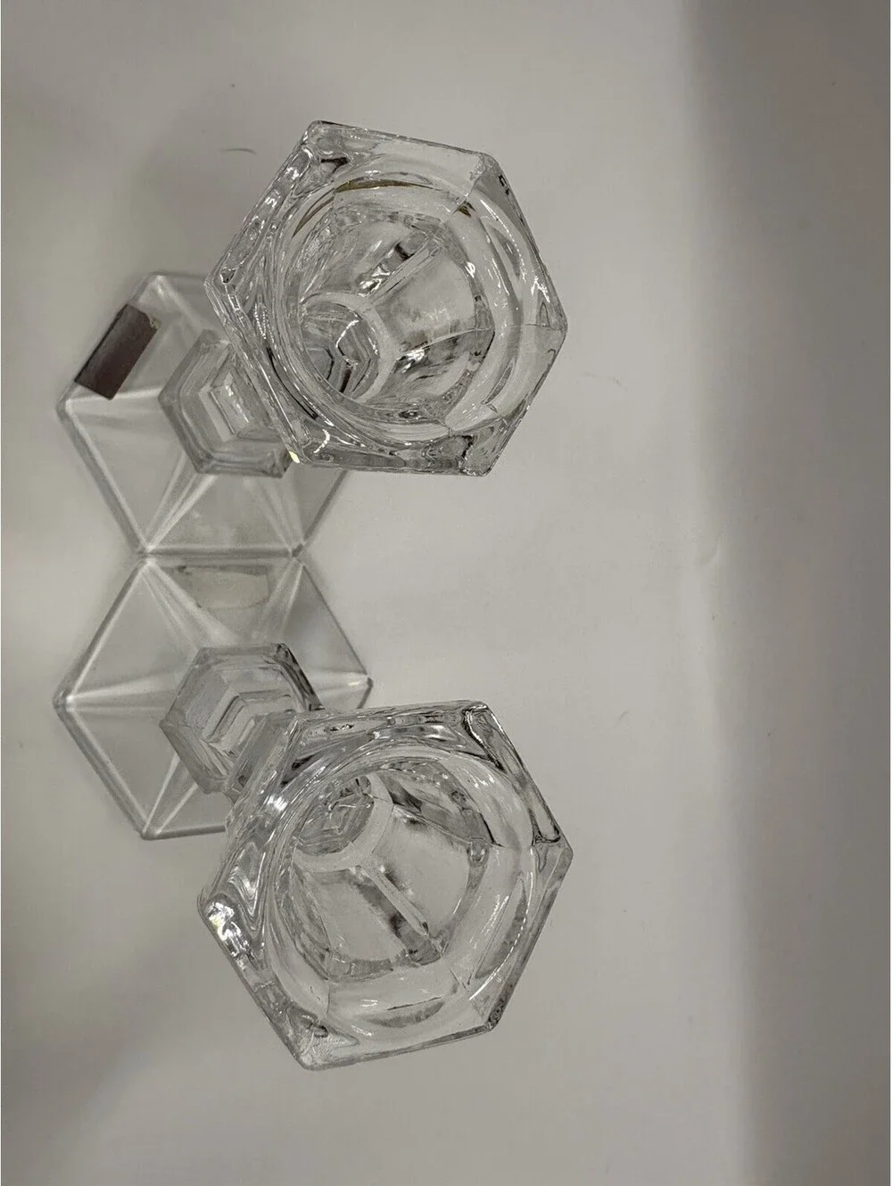Vintage Mikasa Style 7 Inch Hexagonal Crystal Candle Holders Pair